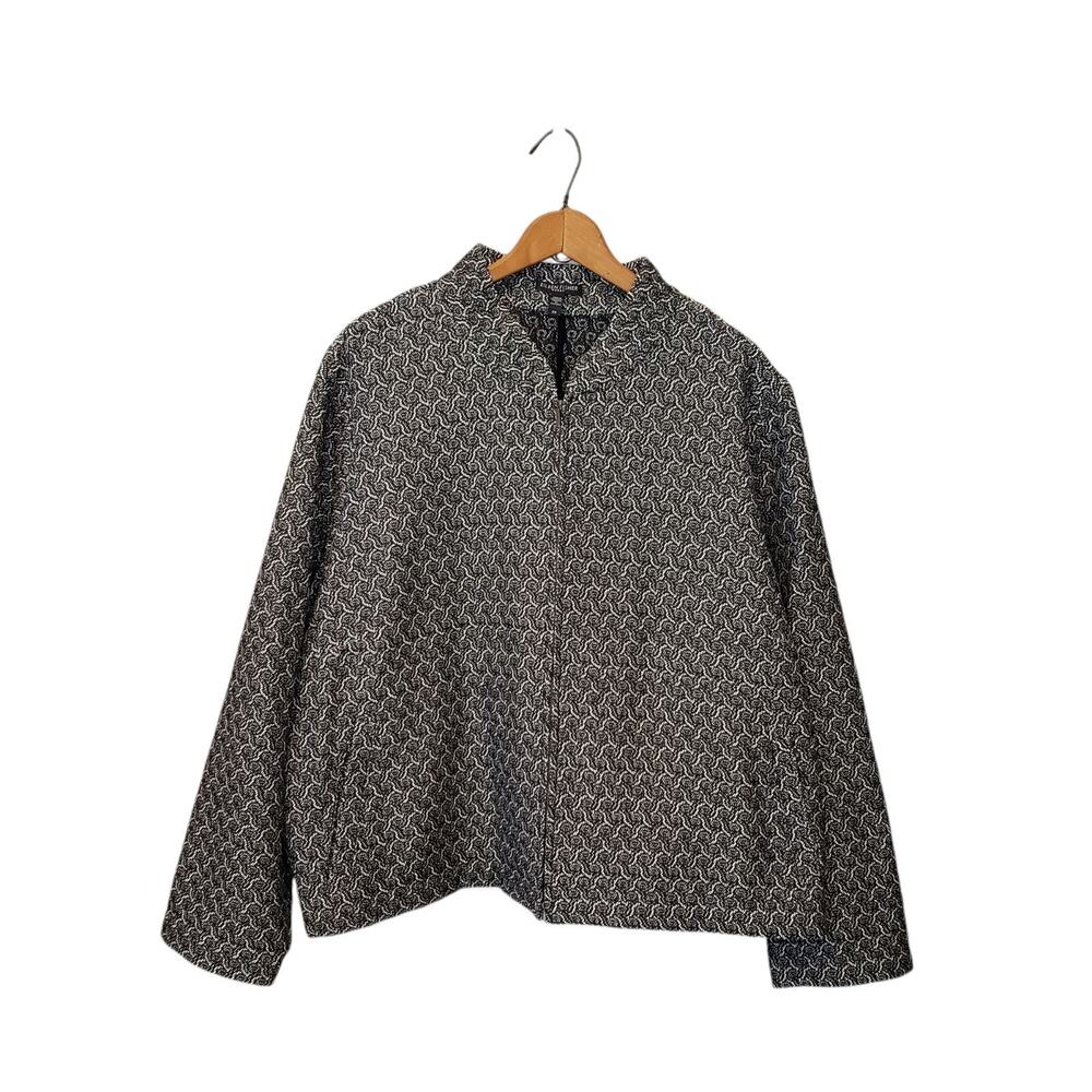 Eileen Fisher Womens Cotton Blend Black White Rosette Jacquard Jacket Zip 3X